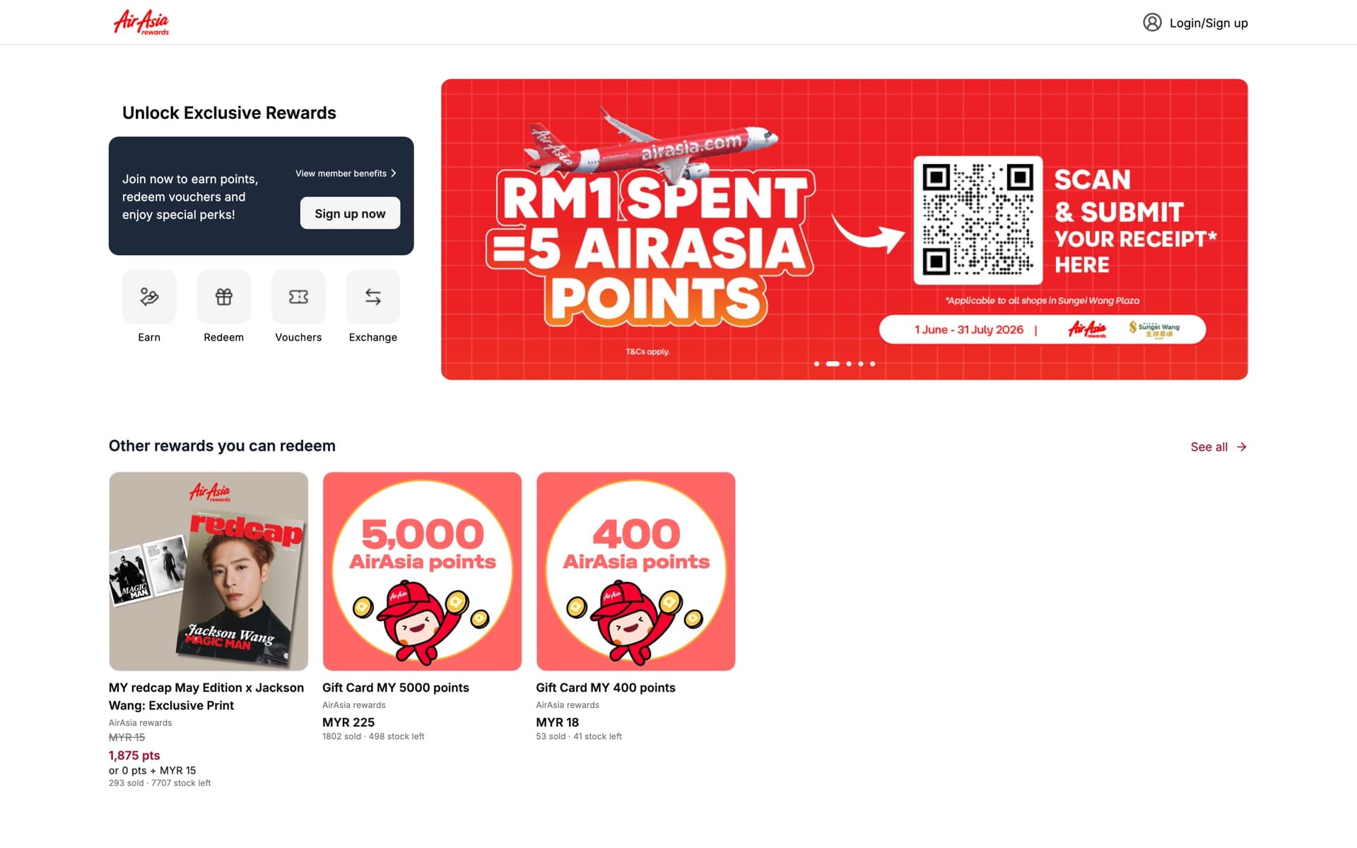 AirAsia rewards — live site homepage